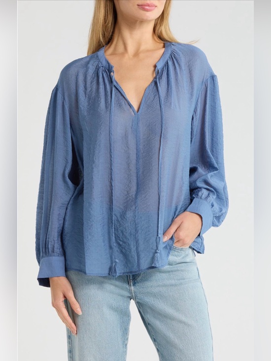 Vince Camuto Tops - Vince Camuto NWT Steel Blue Rumple Woven Split-Neck Top Blouse - Size L
